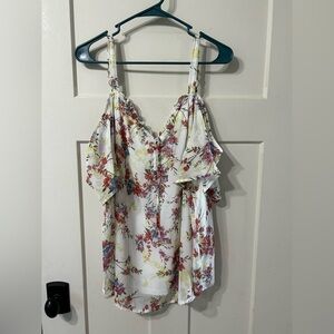 Maurice’s cold shoulder Floral Ruffle neck flowy Top